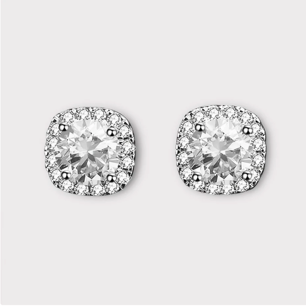 Square Moissanite Halo Earrings