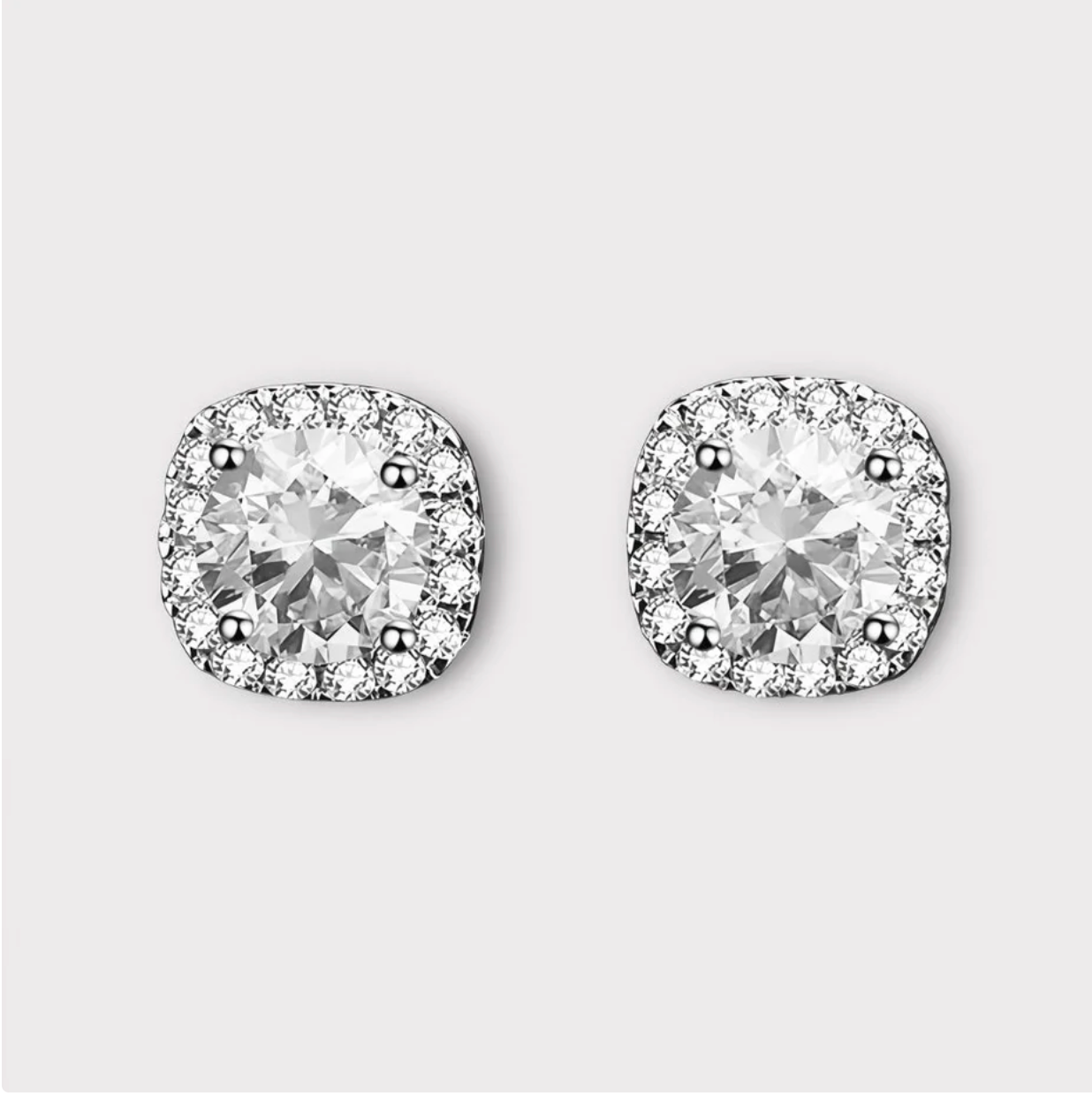 Square Moissanite Halo Earrings
